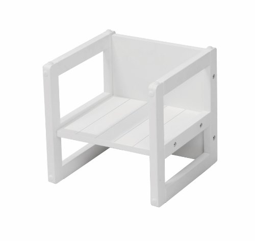 Roba Sgabello per Bambini in Stile Country Utilizzabile Girandolo su Varie Posizioni e Quindi a 3 Diverse Altezze di Seduta Legno Laccato Bianco
