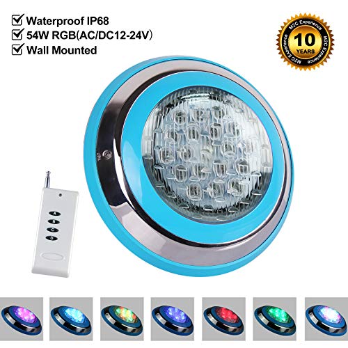 Roleadro Luce LED Piscina 54W RGB Impermeabile IP68 con TelecomandoIlluminazione Subacquea Luce per Piscina e Laghetto57 Effetti di Luce
