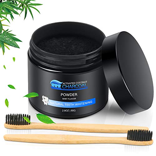 Sbiancamento Denti Carbone Attivo Sbiancante per Denti 100 Naturale ingredienti di cocco biologico Pulizia Profondaincludere 2 spazzolini in legno di bamboo