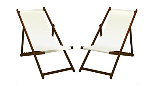Sedie a sdraio in legno Laccatura marrone scuro bianco senza braccioli pieghevoli con rivestimento in tessuto intercambiabile 2 pezzi