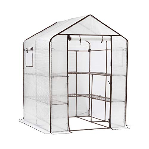 Sekey Serra da Giardino con 10 Ripiani con Porta per arrotolare la Serra per pomodori Verdure Giardino 143 x 143 x 195 cm Bianco Serra Giardino Tunnel