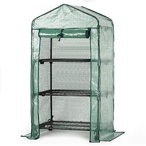 Sekey Serra da Giardino per Piante Serre in plastica con 4 Ripiani in Acciaio zincato 69 x 49 x 125 cmVerde
