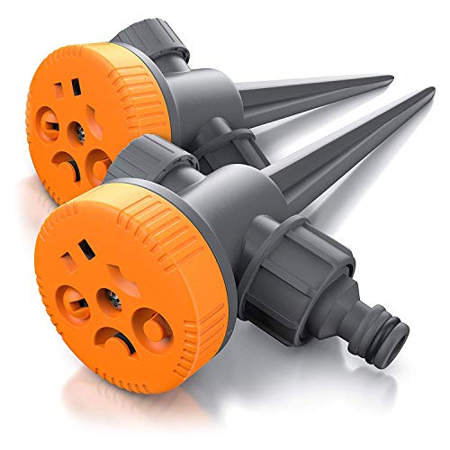 Set 2 Irrigatori da giardino a settore Su picchetti con regolazione della gittata 5 diversi ugelli selezionabili Fino a 10m di gittata Irrigazione a risparmio con Rubinetto Ghiera girevole