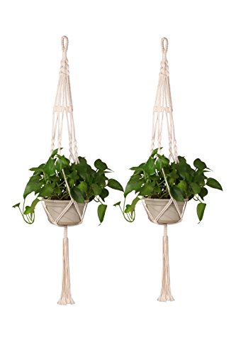 Set di 2 portavasi a sospensione in macram fatti a mano in cotone e corda adatti anche per esterni decorativi da appendere alle pareti 889 cm