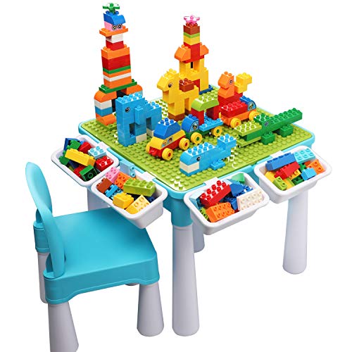 Set tavolo multiattivit per bambini 5 in 1 128 pezzi di mattoncini compatibili con mattoncini compatibili giocattolo da gioco tavolo da gioco con 1 sedia e tavolo da blocco con contenitore