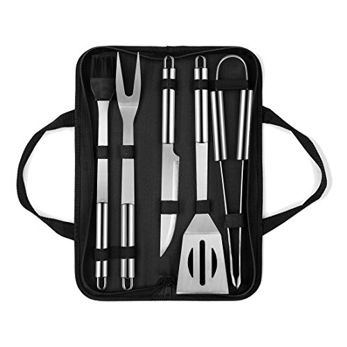 Set Utensili per Barbecue Posate Da Grill BBQ Attrezzi In Acciaio Inox includere valigetta 5 pezzi