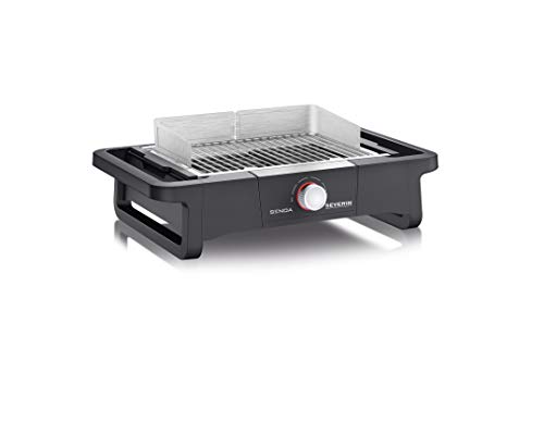 Severin PG 8109 Barbecue Elettrico Home Temperatura fino a 300C in 10 Minuti Safe Touch Manopola con Luce LED Griglia in Acciaio Inossidabile2300 W Nero