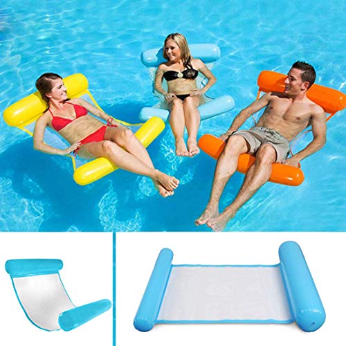 Sinwind Letto Galleggiante Amaca Gonfiabile 4 in 1 Galleggiante Sdraio Galleggiante Acqua Amaca Acqua Amaca Estate di Nuoto Gonfiabile Galleggiante Sedia a Sdraio per Adulti e Bambini Blu