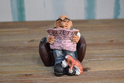 SMI Caricatura in Resina Nonno in Poltrona PENSIONATO H 8 CM