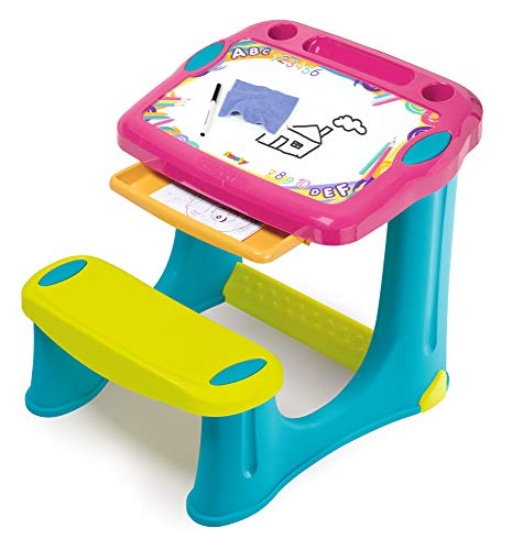 Smoby Activity Banco Scuola Girl con Pennarello cancellino e Fogli per colorare Multicolore