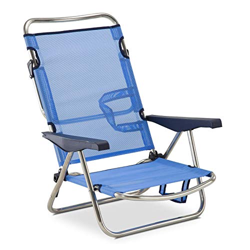 Solenny 50001072720101 Sedia a SdraioLettino con 4 Posizioni Blu con Manici e Gambe Pieghevoli sullo Schienale