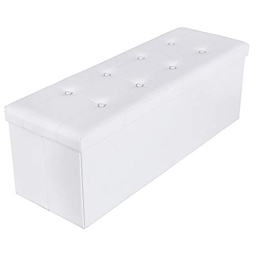Songmics 120 L Pouf Contenitore Ottomane e poggiapiedi 110 x 38 x 38 cm Bianco LSF702
