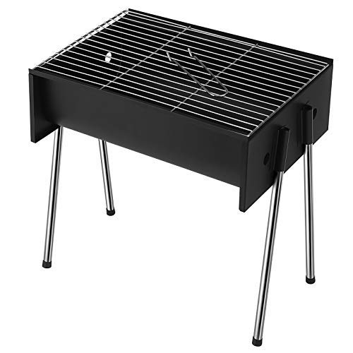 SONGMICS Barbecue a Carbone Barbecue Portatile in Ferro Verniciato a Spruzzo Griglia Cromata BBQ Grill per Grigliate Picnic Campeggio Nero GBQ44BK