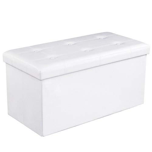 SONGMICS Cassapanca con Contenitore di 80 Litri Pouf Poggiapiedi Sgabello Pieghevole Capacit di Carico di 300 kg in Ecopelle Seduta Imbottita Bianco LSF106