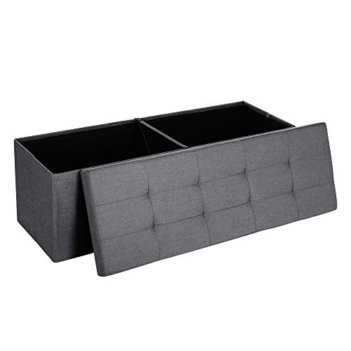 SONGMICS Cassapanca Pieghevole Contenitore Portaoggetti Max Portata Statica di 300 kg con Divisore 120 L 110 x 38 x 38 cm Simil Lino Grigio Scuro LSF77K