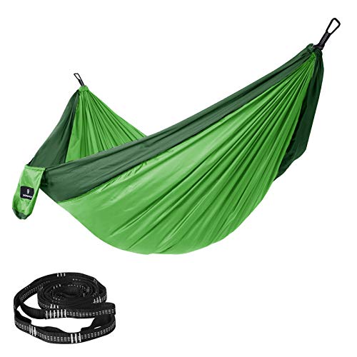 SONGMICS GDC20GN Amaca Ultraleggera Portatile e Traspirante per 2 Persone in Nylon per Paracadute Portata Fino a 300 kg 300 x 200 cm con Fissaggio di qualit per Viaggi Campeggio Giardino