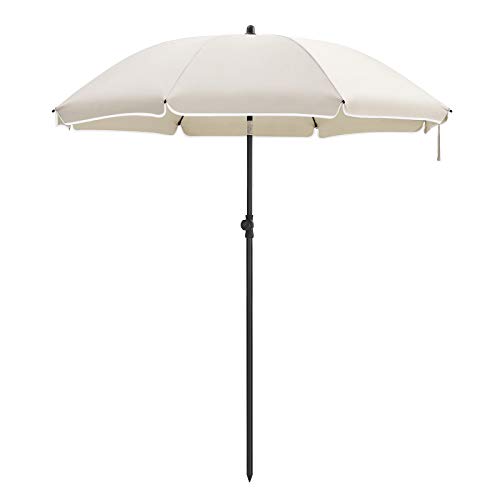 SONGMICS Ombrellone  160 cm UV 50 Parasole Protezione Solare Baldacchino in Poliestere Costole in Fibra di Vetro Meccanismo Inclinazione Borsa da Trasporto Beige GPU60WTV1