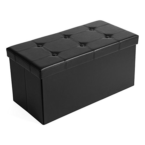 SONGMICS Pouf Cassapanca Pieghevole con Contenitore di 80 Litri Sedile Morbido per 23 Persone Carico di 300 kg Nero LSF105