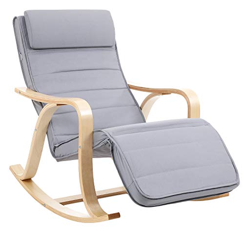 SONGMICS Sedia a Dondolo Poltrona Dondolo con Poggiagambe Sedia a Sdraio Strutture Carico Massimo di 150 kg Grigio LYY41G