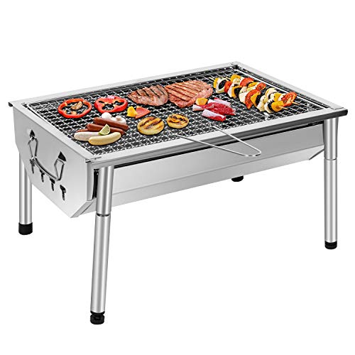 SunJas Barbecue Portatile a CarboneBarbecue GrillBBQ Griglia in Acciaio Inox per 46 PersoneGriglia Trasportabile per Picnic allaperto Giardino Terrazza Campeggio40 x 28 x 215 CM