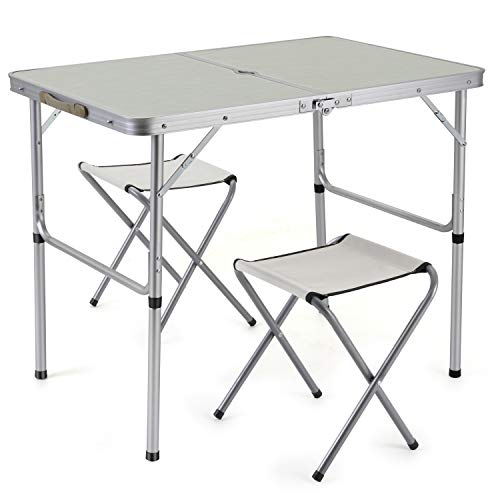Sunkorto Tavolo Pieghevole da Giardino da Picnic 60x120cm60x90cm con Sgabelli in Lega di Alluminio e Altezza Regolabile Portatile e Leggero per Campeggio Barbecue Festa Cena