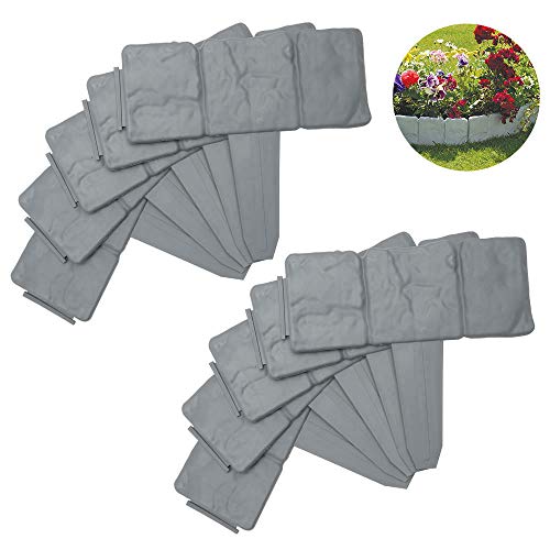 SurfMall Bordi per Giardini Effetto Pietra in Plastica 10PCS 25M Bordi da Giardino Flessibile per Giardino Aiuola ErbaGrigio25x235cm