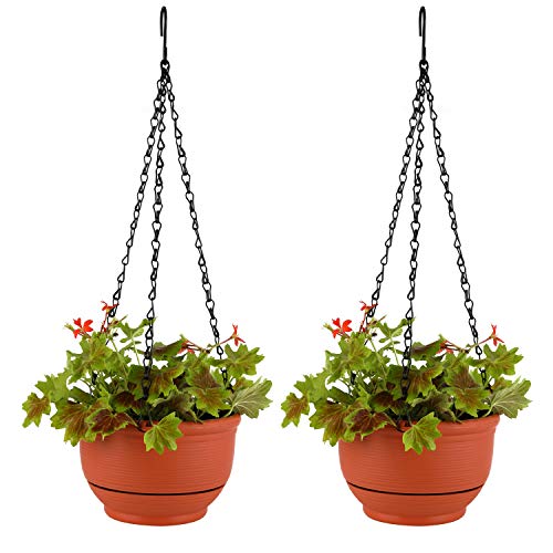 T4U Fioriera Sospesa in Plastica Cesto di Irrigazione Automatico con Base Staccabile 23CM Terracotta Set di 2  Rotondo Vaso da Fiori Sospeso per Piante Casa e Giardino Decorazione