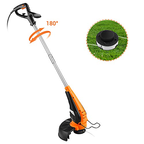 TACKLIFE Tagliabordi 350W Tagliabordi Elettrico 25 cm Larghezza Taglio 180 Taglio Girevole Doppio Interruttore di Sicurezza Funzione di Rifilatura Bordi Estensione di Bobina Filo Automatica