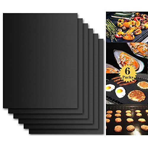 Tappetino da Barbecue Set di 6 Mat Cottura BBQ Riutilizzabile Antiaderente in Teflon Approvati da LFGB FDA Resistenti a Temperatura Alta Adatti per Griglia a Gas Carbone Forno e Griglia Elettrica