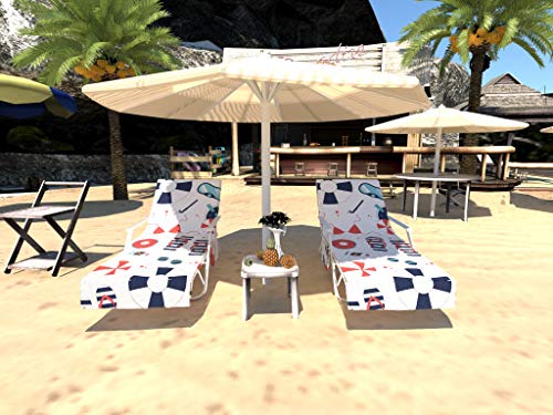 Telo da spiaggia per sdraio lettino da spiaggia con 3 tasche cuscino reclinabile antiscivolo senza clip abbastanza grande per coprire la sedia da spiaggia 212 x 75 cm Bianco blu navy arancione