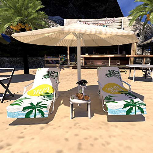 Telo mare per sdraio lettino da spiaggia con 3 tasche cuscino reclinabile antiscivolo non richiede clip mollette 212 x 75 cm Biancoverdegiallo