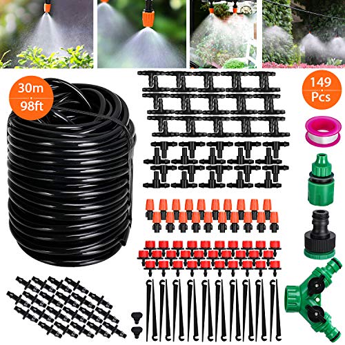 Tencoz Kit di irrigazione a Goccia 30m Set di Irrigazione Regolabile Sistema di Irrigazione da Giardino DIY Kit di Micro Irrigazione Automatico per Giardino Serra Impianto Prato149pcs