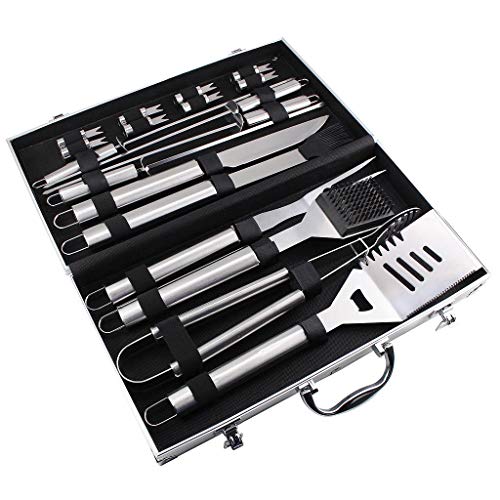 Todeco  Set Di Attrezzi Per Barbecue Kit Barbecue Per Barbecue  Materiale Lega di alluminio  Materiale della scatola Lega di alluminio  con custodia in alluminio 18 utensili di acciaio inox