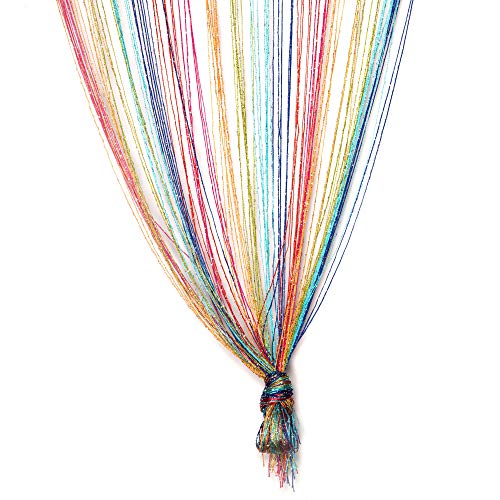 TRIXES Pannello Tenda a Striscioline Multicolori e Argentate  Effetto Cascata di Rugiada  Tenda a Fili  Dimensioni Intere 90 cm x 200 cm  Perfetto Come Schermo Mosca