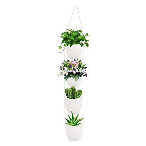 Ulikey Fioriera Sospesa in Ceramica con 4 Vasi di Fiori Ceramica Fioriera da Appendere Fioriera Vasi Vaso da Fiori per Interni Esterni Balcone Giardino Casa