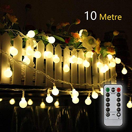 Ulmisfee Catena di Lampadine 10M 80LEDs Luci da Esterno Impermeabile con Telecomando e 8 modalit Controllore per Casa Festa Giardino Bar Natale Matrimonio Bianco Caldo