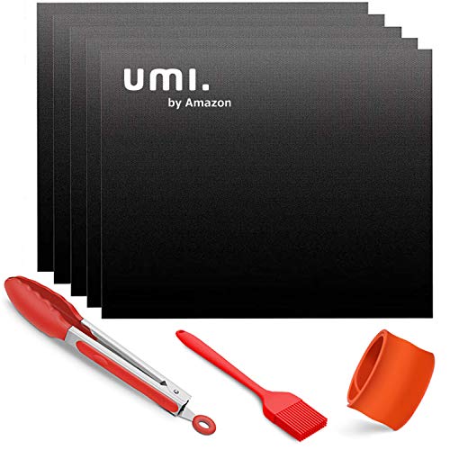 UMI by Amazon BBQ Griglia Tappetini Forno Liners Antiaderente Riutilizzabili SenzaPFOA per Griglia a Carbone Gas Weber Forno Elettrico Adatto per Carne Pesce Verdure 8 Set 40x33 cm