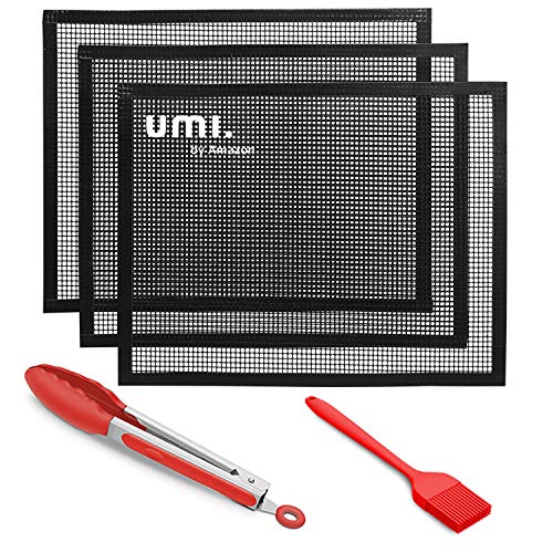 UMI by Amazon BBQ Griglia Tappetini in Rete Stuoie Barbecue Antiaderente Riutilizzabili SenzaPFOA per Griglia a Carbone Gas Forno Elettrico Adatto per Carne Pesce Verdure 5 Set 40x33 cm