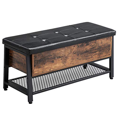 VASAGLE Panca da Letto Sgabello Scarpiera con Sedile Imbottito e Portascarpe Cassapanca Contenitore Multifunzionale con Telaio Robusto in Ferro di Stile Industriale Regge Fino a 120 kg LSB47BX