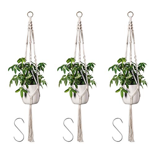 Vasi Sospesi per Piante Sospese Portafiori 3PCS con Ganci Portavasi a Sospensione in Macram 105cm Fioriere Sospese Portavaso Pensile Corda Vasi Appesi Macrame Porta Vasi da Appendere per Giardino