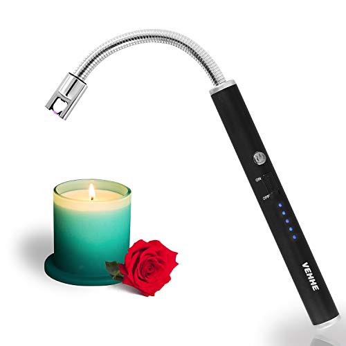VEHHE Accendino ElettricoAccendigas USB RicaricabileAccendigas Elettrico Cucina Accendino Lungo per Candele leggere Stufe a gas Barbecue da campeggioCollo Lungo Girevole a 360