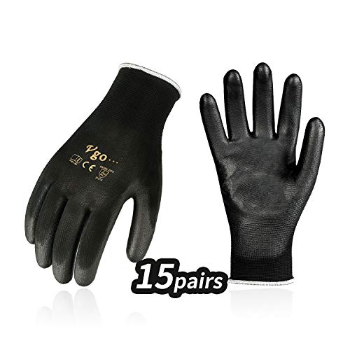 Vgo 15 Paia multifunzione PU Lavoro e guanti di giardinaggio Dimensione 7  S Nero PU2103