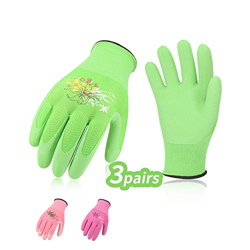 Vgo 3 paia guanti da lavoro e giardinaggio con rivestimento in lattice guanti da giardino donna edile multifunzione 9LViola  Verde  RosaRB6013
