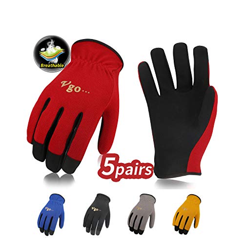 Vgo Glove Guanti 5 paia guanti da lavoro in pelle sintetica guanti da giardinaggio guanti multifunzionale per lavoro 8M Nero  Blu  Giallo  Rosso  Grigio AL8736