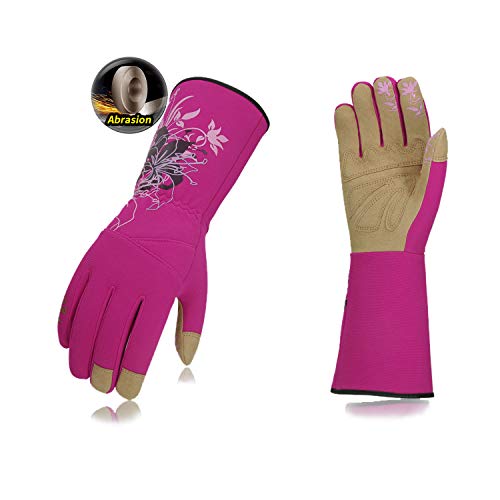 Vgo Guanti da giardinaggio in pelle sintetica per donna con polsino lungo Taglia 7  S Rosso SL7445