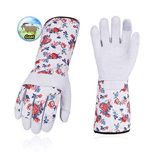 Vgo guanti da giardino rosa e lavoro in pelle di capra di alta qualit giardinaggio rosa e cactus multifunzione 9L bianca