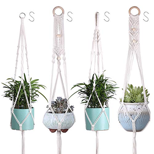 VITCOCO Piante Sospese Portafiori Fioriere Sospese Elegante Portavaso Pensile 4 Pcs 41in Macrame Plant Hanger Robusto Gancio di Cotone per Piante Tessitura a Mano per Balcone Decorazioni da Giardino