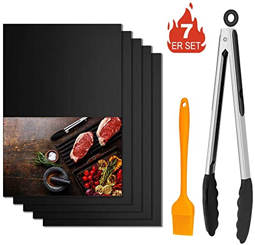 Winzwon BBQ Griglia Tappetini Set BBQ Grill Mat Stuoie Barbecue Antiaderente Riutilizzabili Senza Tappeto Resistente al Calore per Griglia a Carbone Gas Weber Elettrico per Carne Pesce Verdure