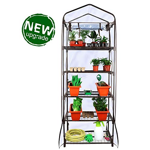 Worth Garden 5 Tier Brown Piccola Serra Copertura in PVC Trasparente e Chiusura Lampo Pianta da casa Foglia Serra Serra Pomodoro Casa 69 x 49 x 193 cm