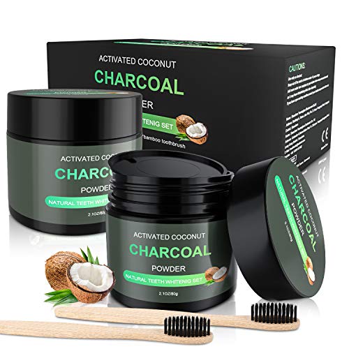 WOSTOO Polvere Denti Carbone Attivo Sbiancante per Denti 100 Naturale Charcoal Powder 2 80g Sbianc 2 Spazzolini Bamb Efficace Contro il Cattivo RespiroPulizia Profonda